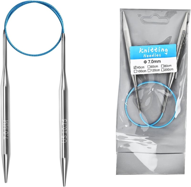 Soosui 7.0mm Circular Knitting Needles - 16-inch/40cm US10.75 Ergonomic Stainless Steel Set with Tangle-Free Cable and Smooth Joints, Ideal for Hats, Socks, and Sleeves - Image 1
